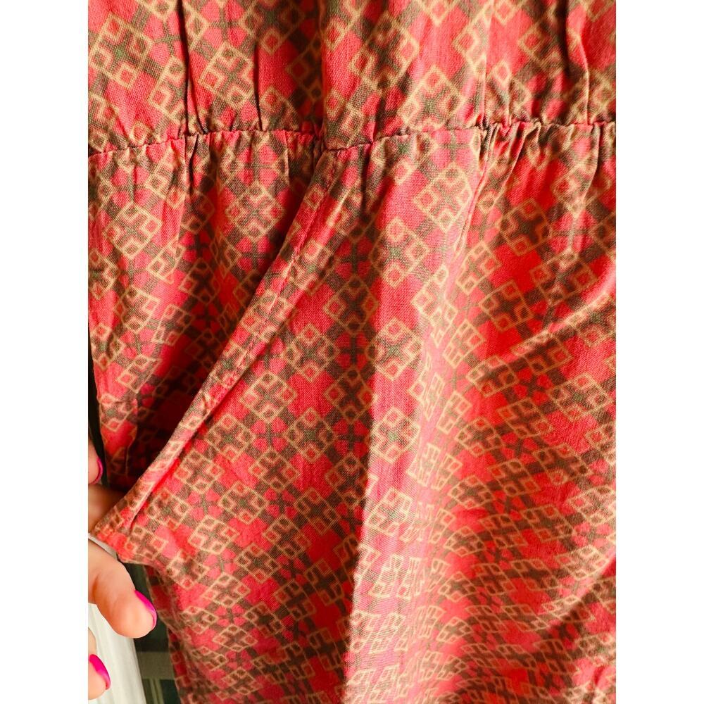 Matilda Jane Romper Women Size M Coral Geo Boho Cottagecore Button Front Pockets - Picture 3 of 10